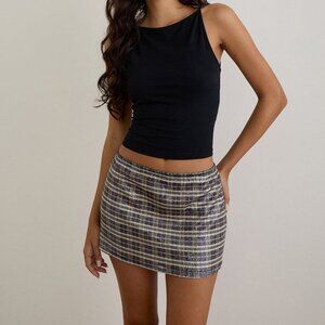 Motel Rocks Guizio Mini Skirt in Sequin Vintage Check Brown